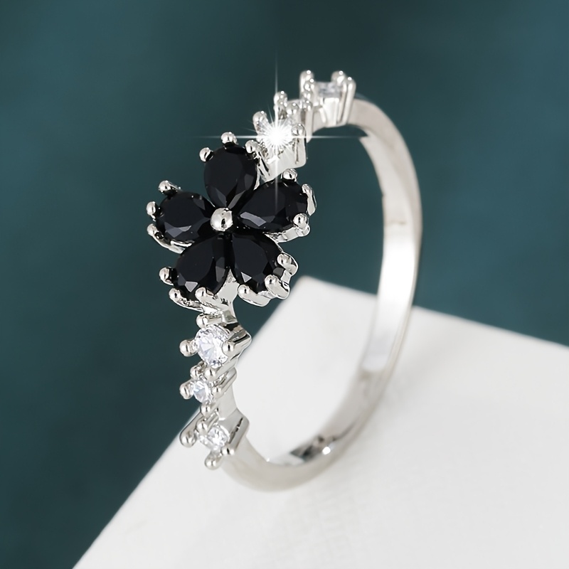 Peach Blossom Shape Ladies' Ring with Zirconia